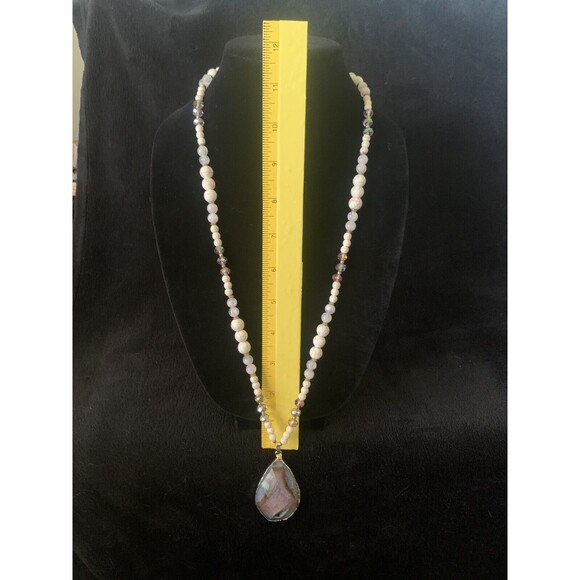 Veronese Signed Geode Beaded Pendant Necklace Beautiful - Picture 8 of 16